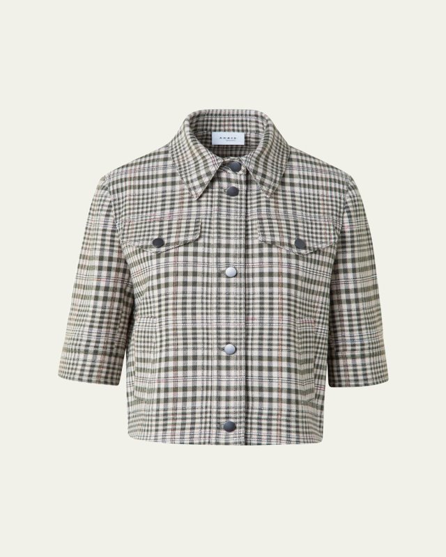 Cotton-Blend Check Short Jean Jacket